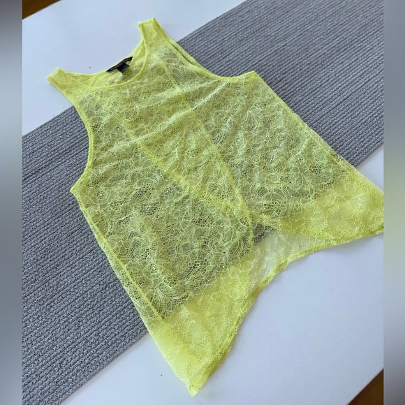 Victoria's Secret Tops - Victoria’s Secret Neon Yellow Sheer Lace Cross Back Tank Top Swim Cover Up Small